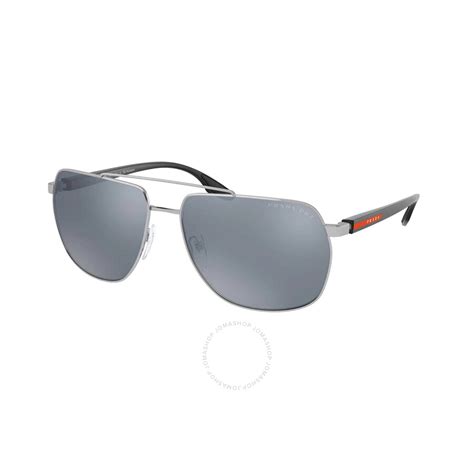 Prada Linea Rossa Dark Grey Mirror Silver Polarized Pilot Men's 